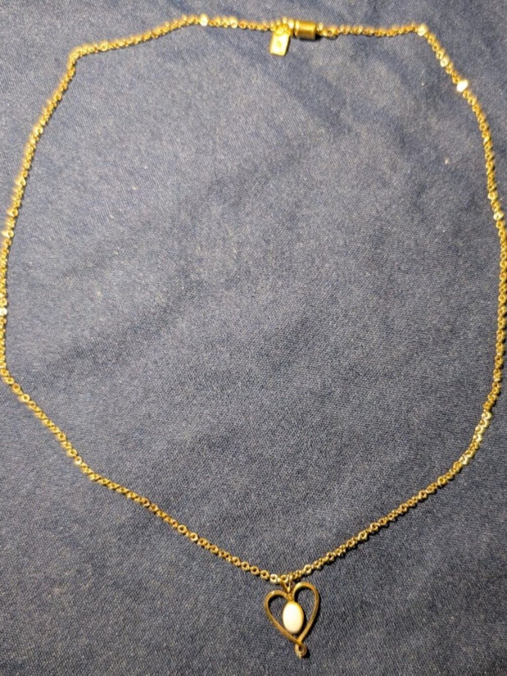 Vintage ACT II Signed Gold Tone Open Heart White Cabochon Necklace